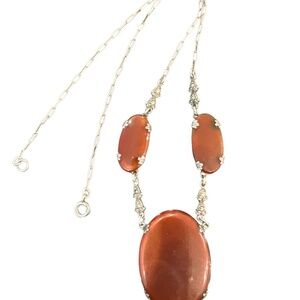 Art Deco Sterling Carnelian Choker Marcasite  Necklace signed CW